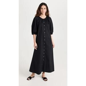 Staud Vincent Dress Peplum Short Sleeve Black - S